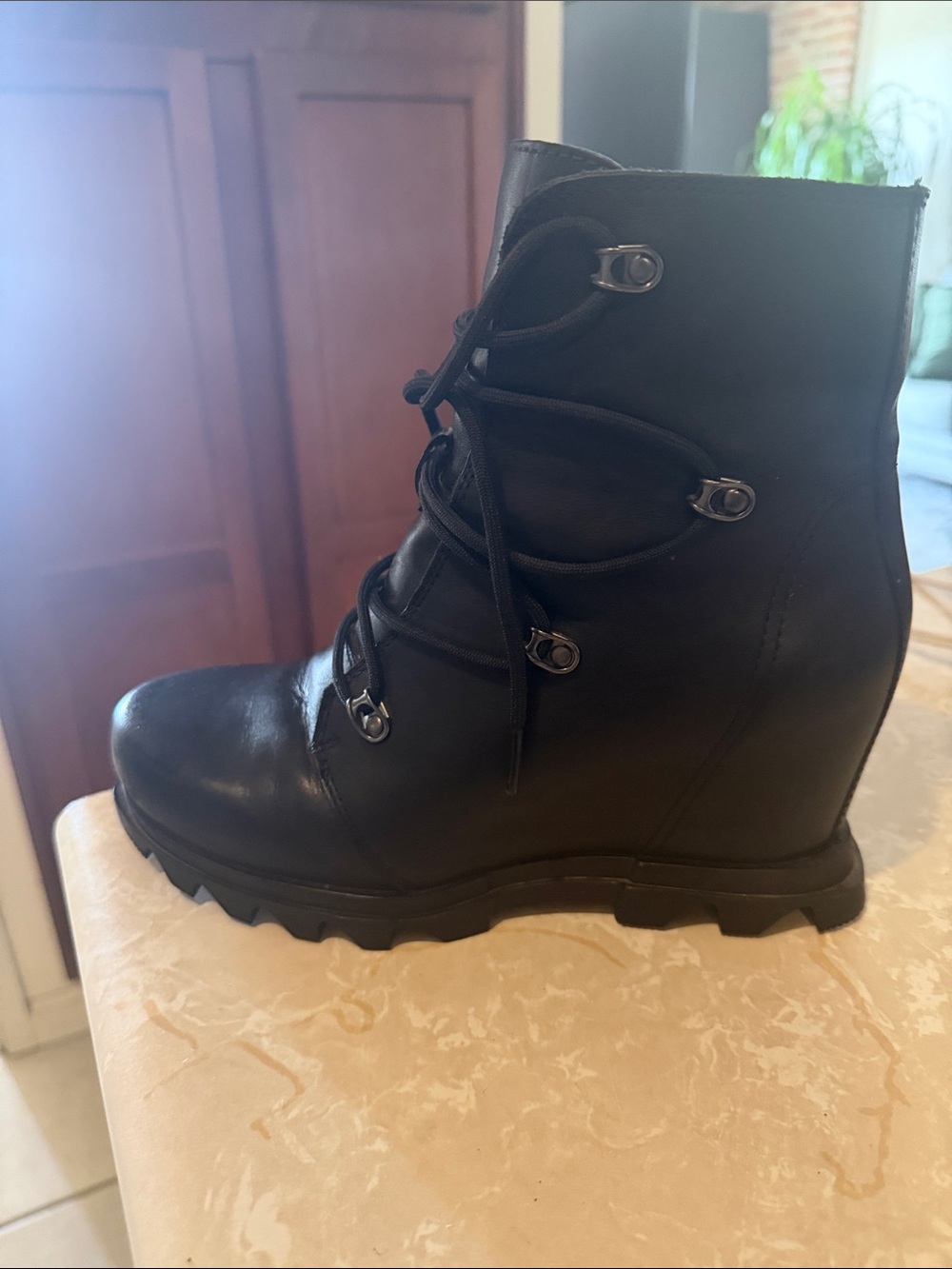 Sorel Black Lace-Up Wedge Ankle Boots